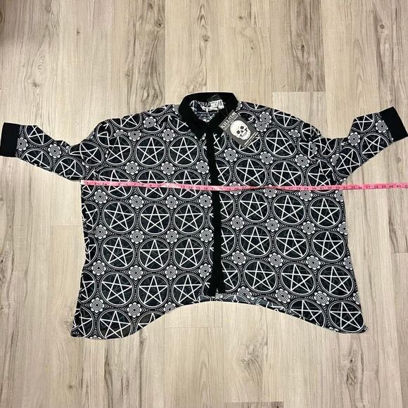 Pentagram floral ladies sheer shirt by Killstar sz XL black white button down - Picture 4 of 17
